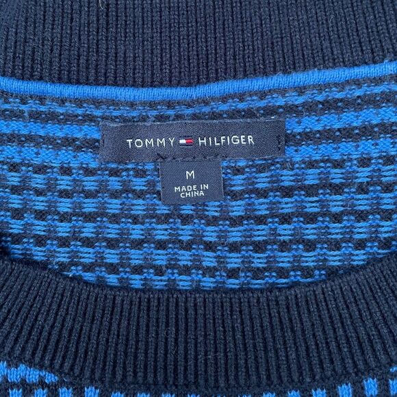 Tommy Hilfiger Striped Pullover Sweater Navy Blue 100% Cotton Nautical Preppy M - Picture 9 of 12